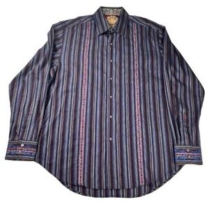 Robert Graham Stripe Flip Cuff Button Up Long Sleeve Shirt Multicolor